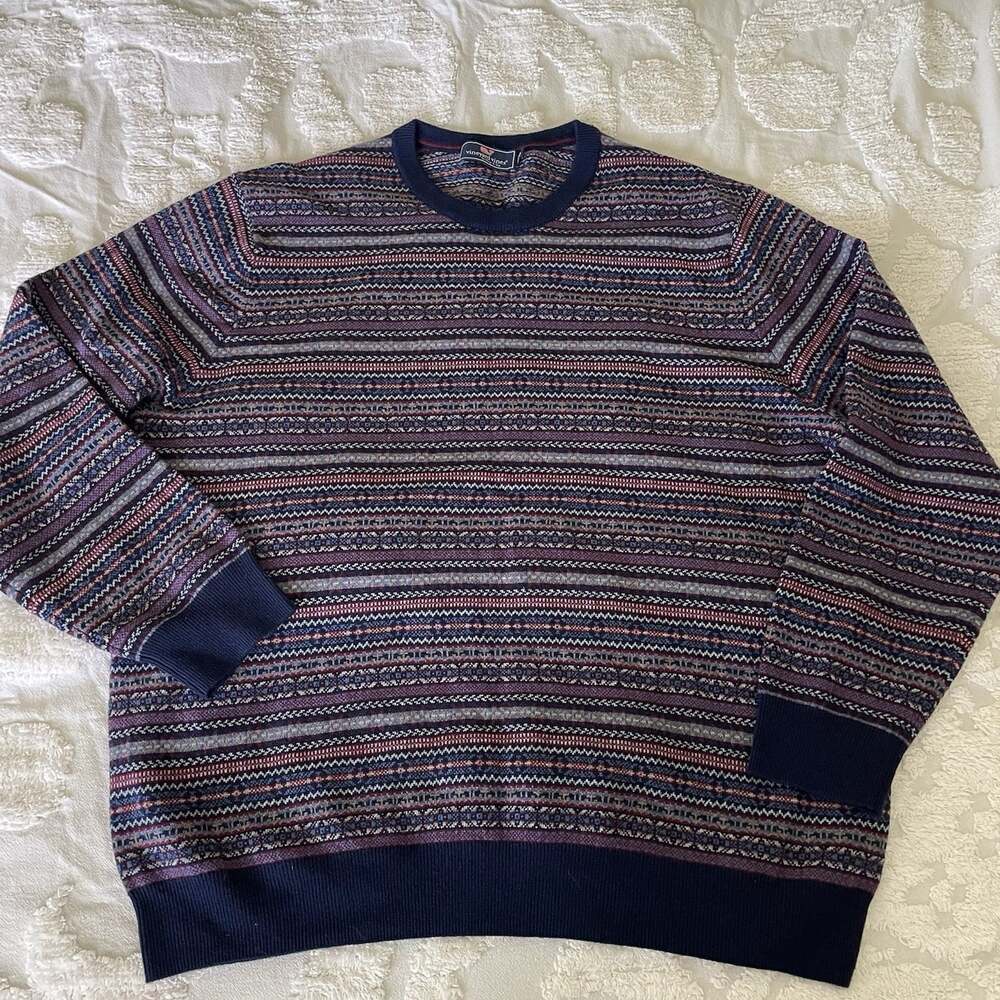 Vineyard Vines Sweater Mens XL Blue Fair Isle Wool Cashmere Crewneck Pullover
